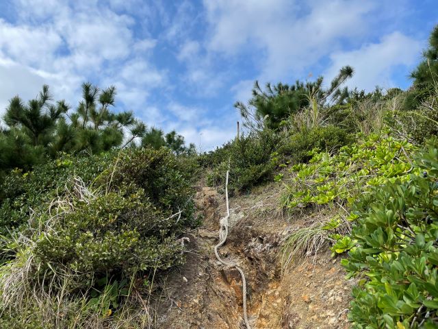 平離島展望へ登るロープ