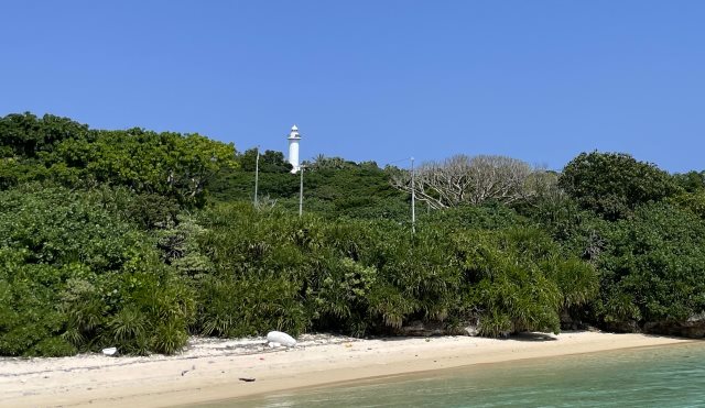 港から見た鳩間島灯台